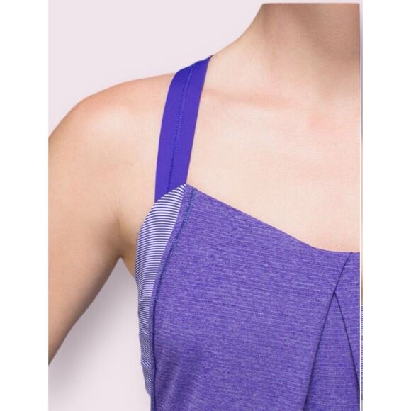 Lululemon Rest Less Tank Top Bra Bruised Berry Wee Stripe Heathered Purple Sz 4 - Picture 14 of 16